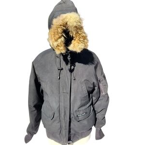 Canada Goose Black Hooded Jacket with Faux Fur Trim Style 7950L